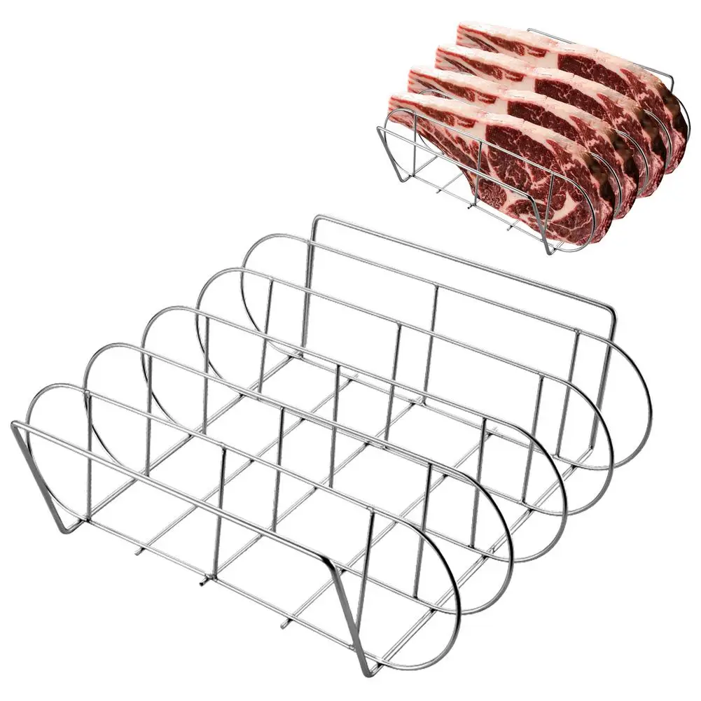 

Большая подставка для барбекю, прочная металлическая стойка для гриля, из нержавеющей стали, для гриля и курения, простота использования и ч...