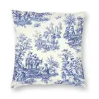 Французская темно-синяя ткань с рисунком Jouy, мягкая декоративная наволочка для дивана, традиционное французское искусство