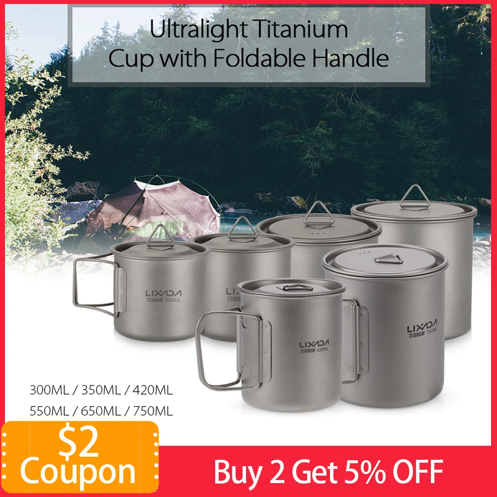 Сверхлегкая титановая чашка Lixada портативная кружка для кемпинга пикника воды со