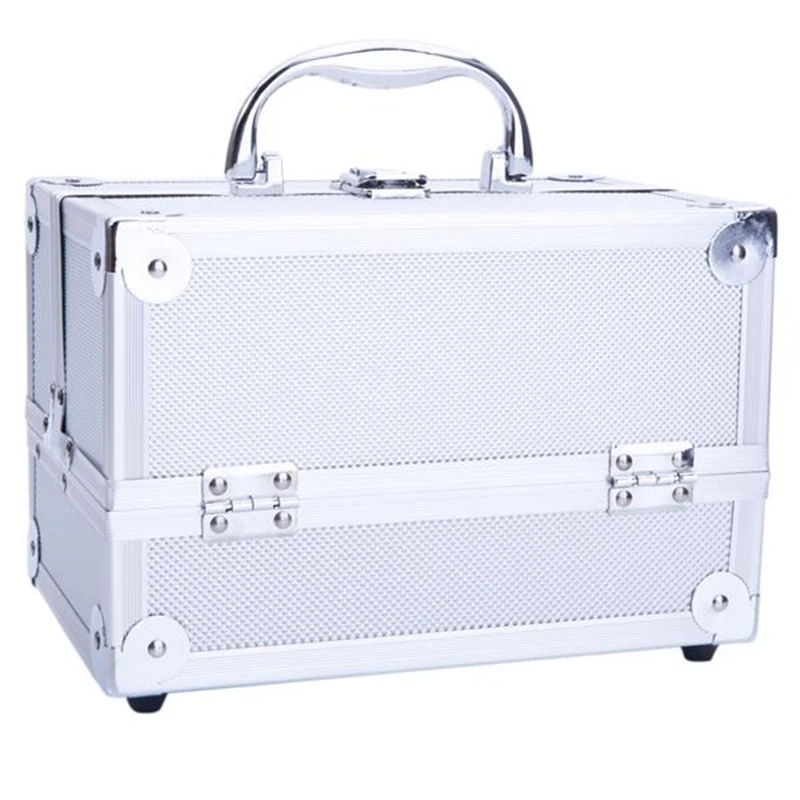 

Aluminum Makeup Train Case Jewelry Box Cosmetic Organizer with Mirror 9"x6"x6" Women Cosmetic Case/Bag Large Capacity Suitcases