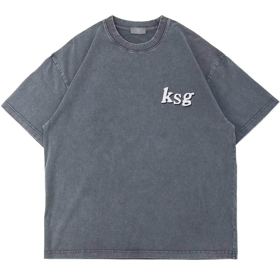 

2021SS KSG T shirt KANYE WEST KID CUDI Tee Men Women Kids See Ghosts Tops High Quality Washed Old Vintage Short Sleeve