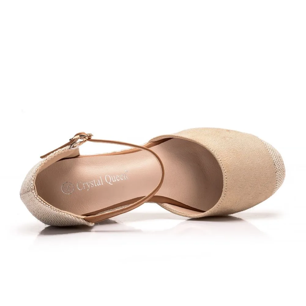 Босоножки женские замшевые на танкетке сандалии с круглым носком высокий каблук