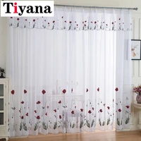 white sheer embroidered red flower curtains tulle for living room classic simple pastoral window drapery bedroom valance jk088y