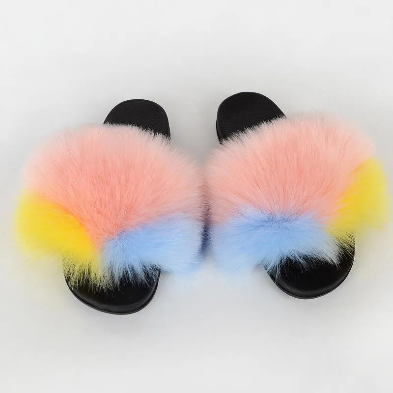 Сандалии женские меховые плюшевые домашние тапочки из искусственной кожи