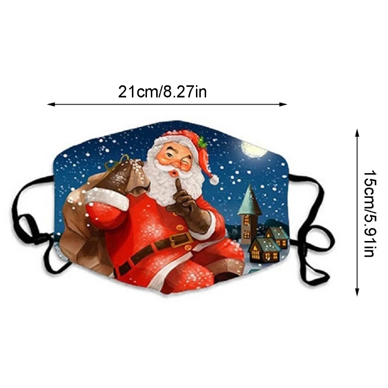 

5 Pcs Christmas Element Print Face Mask Reusable Breathable Unisex Face Cover Bandana Washable Mouth Clothing Accessories