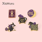 Эмалированная брошь в стиле панк с изображением фазы Луны, ведьмы, шляпы, печи, розы, метлы, металлическая брошь в готическом стиле, значок на Хэллоуин, детские ювелирные изделия, подарок