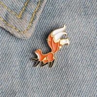 little fox enamel pin mini animal brooches for shirt lapel backpack cartoon big tail fox badge jewelry gift for friends