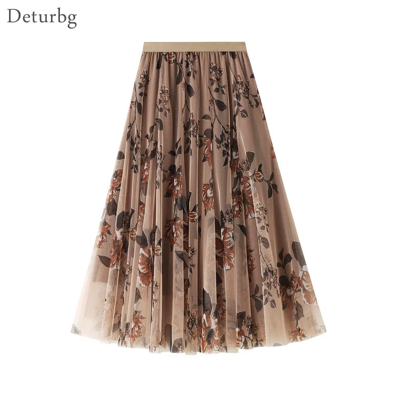 

Женские Элегантные с цветочным принтом длинная юбка миди в Корейском стиле с высокой талией 3 Слои; Босоножки с перфорацией; Черный плиссиро...