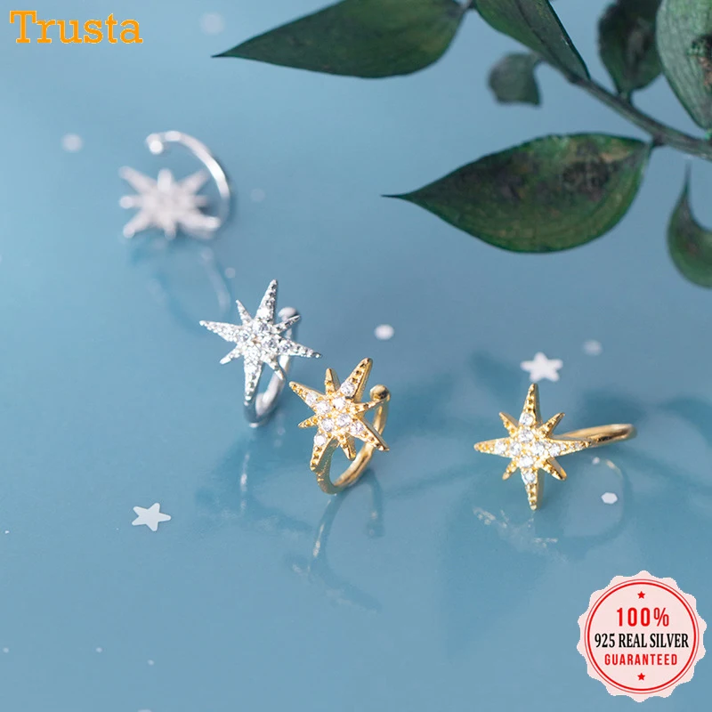 Trustdavis серебро 925 пробы блестящая Звезда CZ запонки клипсы серьги для женщин
