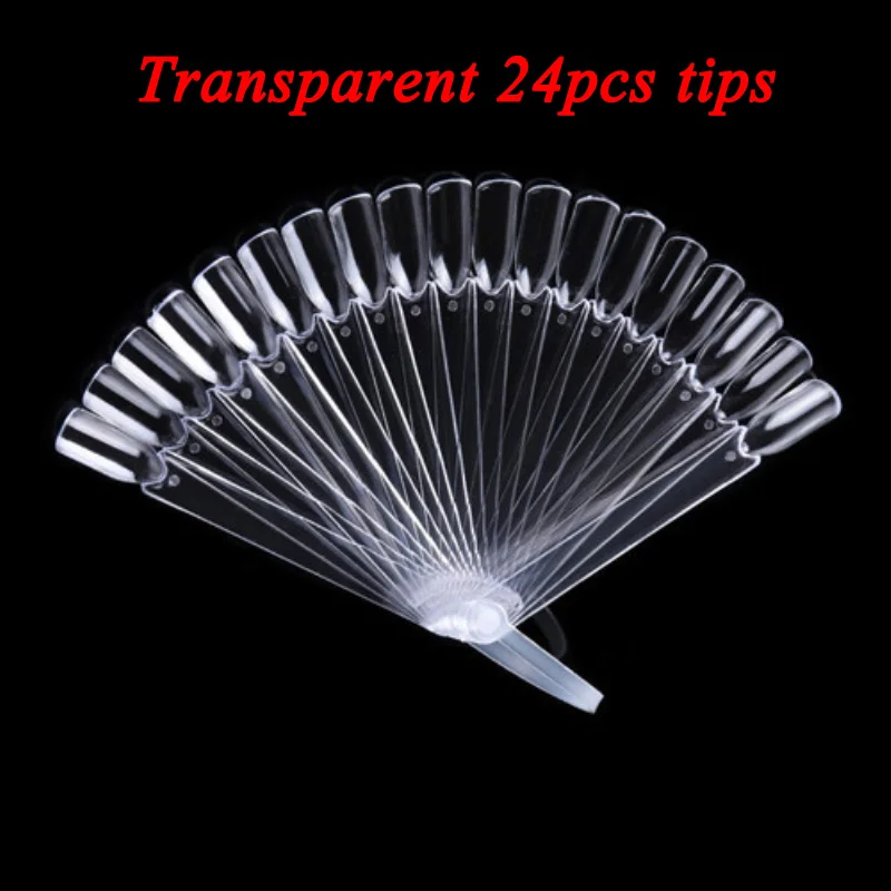 transparent 24pcs 1 Набор накладных наконечников для ногтей натуральный прозрачный черный веер палец полная карта дизайн ногтей Дисплей Практика УФ гель лак Инструменты Аксессуары для маникюра - Цвет: transparent 24pcs