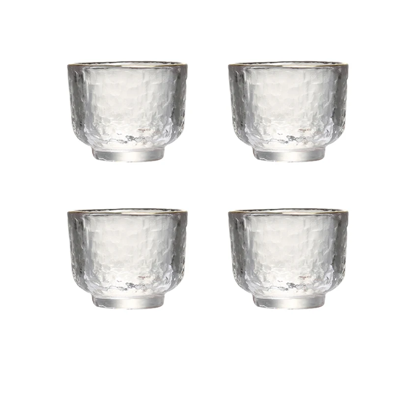 

Set of 4 Machine made lead free glass Japanese Styel Shot Glasses Vodka Glass with gold-painted for bar home use tea cups