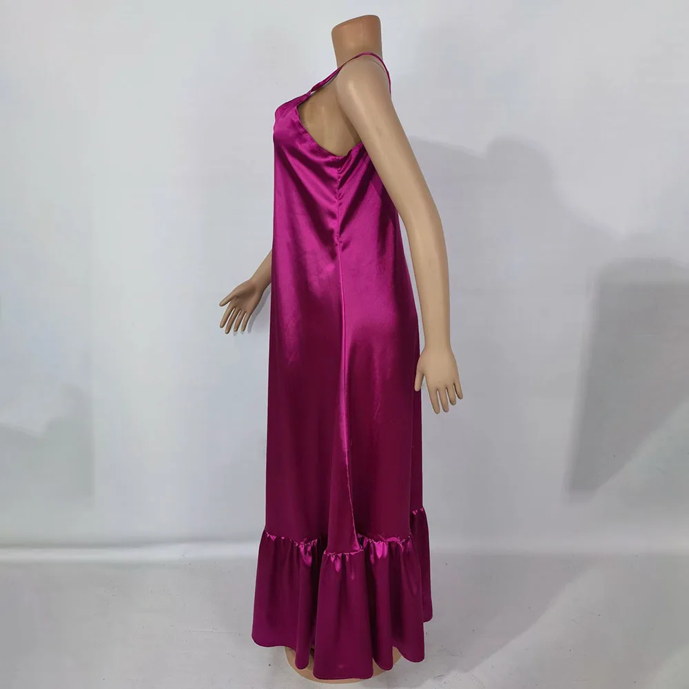 

2021 Summer Women Satin Maxi Dress Plus Size Sexy Fashion Sling Dresses Backless Loose Casual Oversize Purple Big Swing Beach