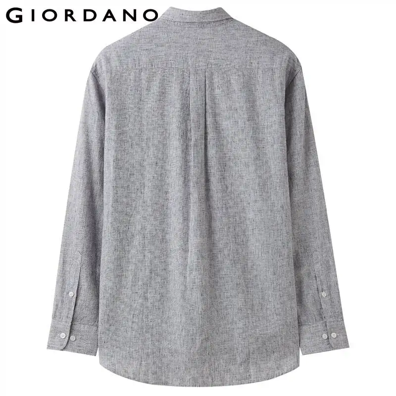 Мужская рубашка с длинным рукавом Giordano повседневная однотонная блузка из льна и