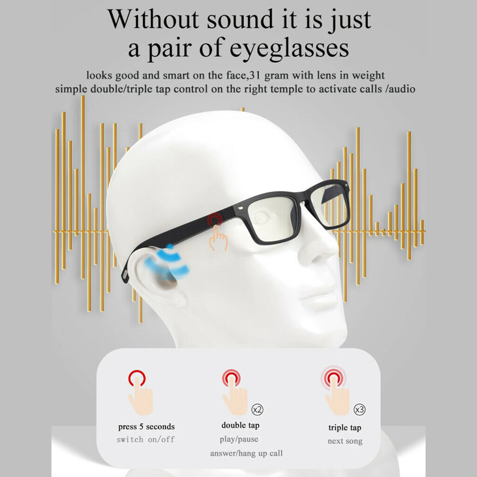 구매 지능형 핸즈프리 BT5.0 선글라스 헤드폰, 음악 헤드셋 스피커