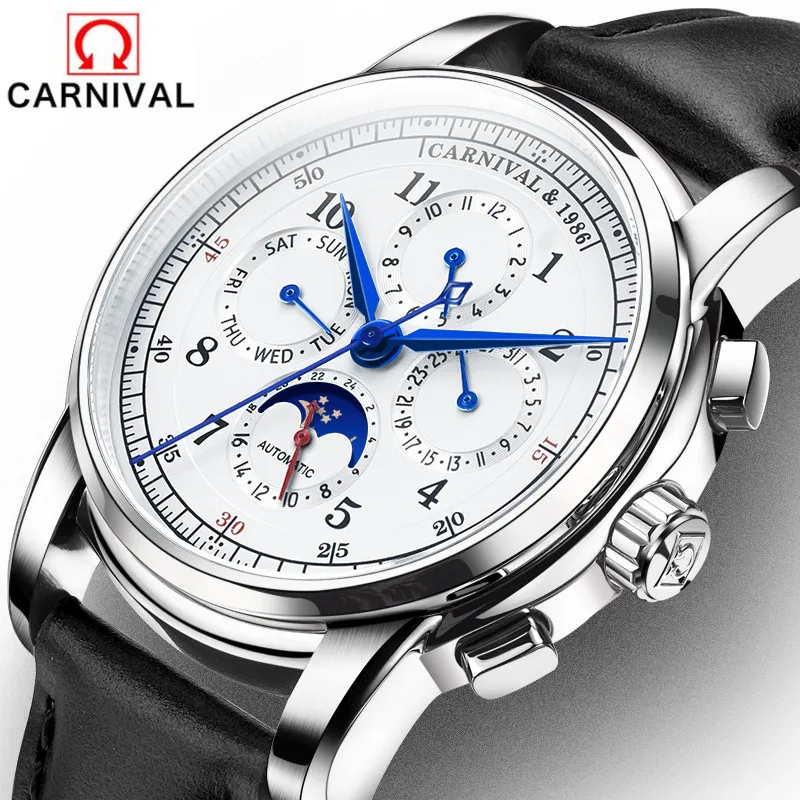 Carnival Brand Military Watch Fashion Luxury Waterproof Moon Phase Automatic Mechanical Wristwatches For Men Relogio Masculino enlarge
