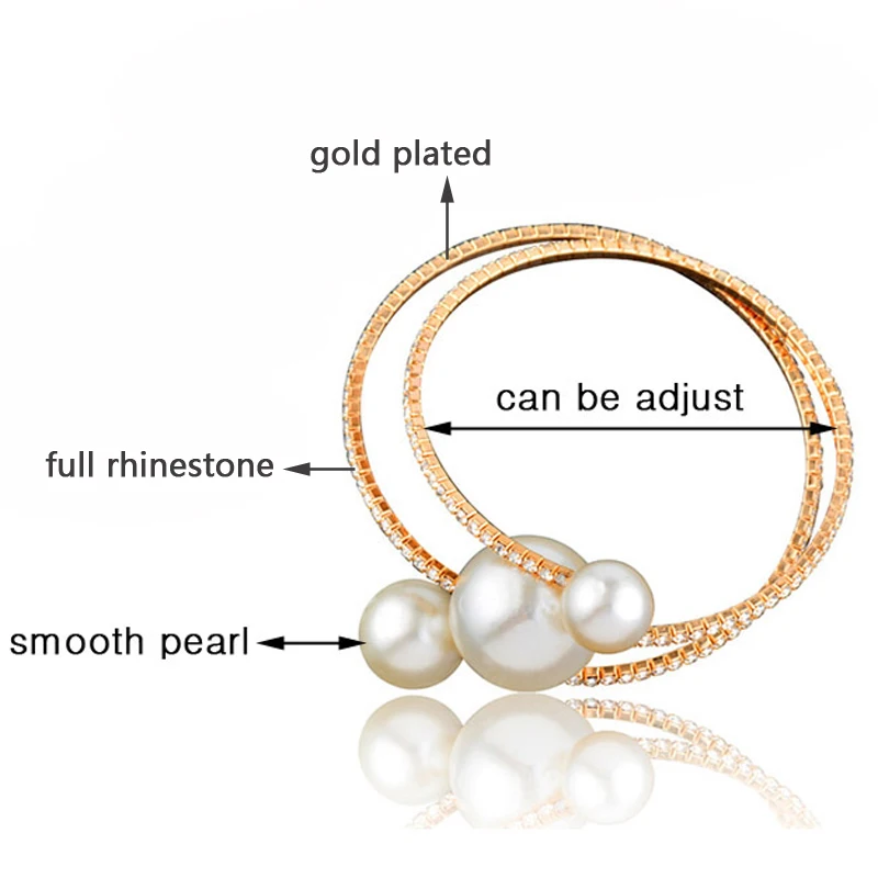 

LEEKER Personality Design Big Pearl Ball Bangle For Women Gold Silver Color 3 Layers Crystal Bracelet Statement Jewelry 179 LK7