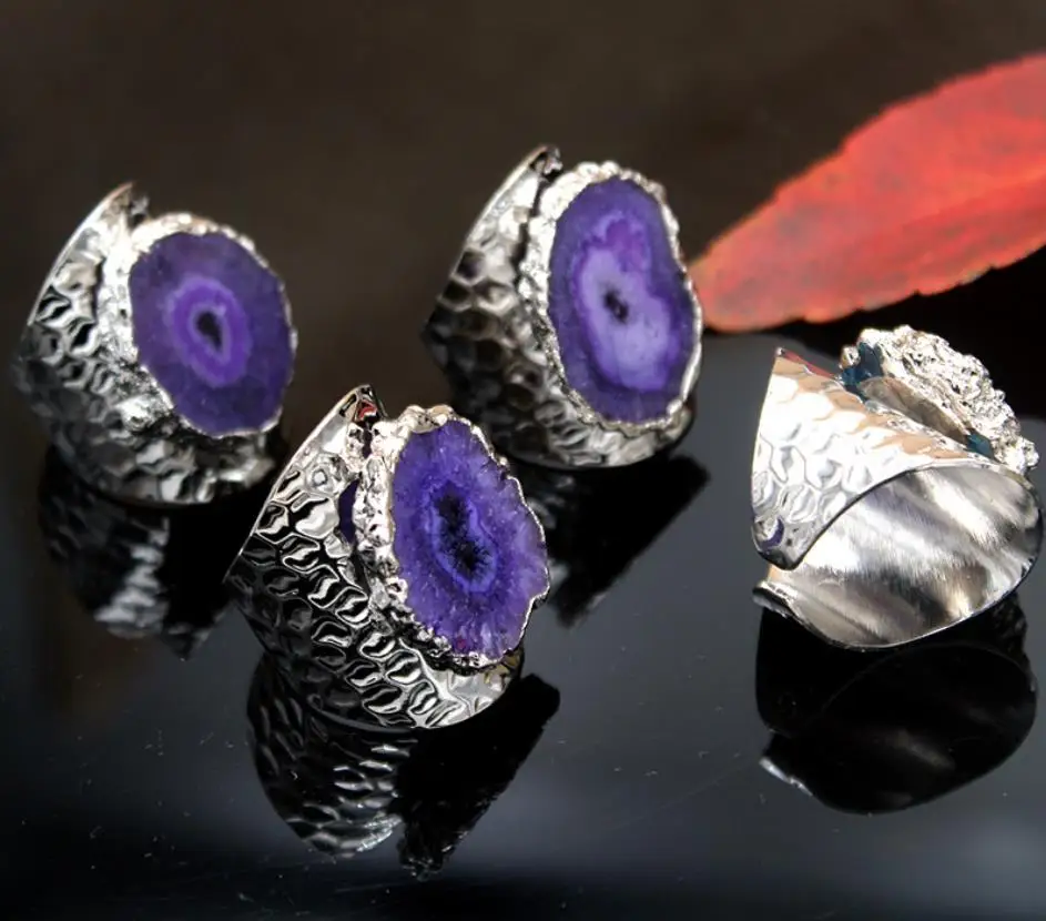 Большая Золотая оправа винтажное голубое фиолетовое геодное Кристальное