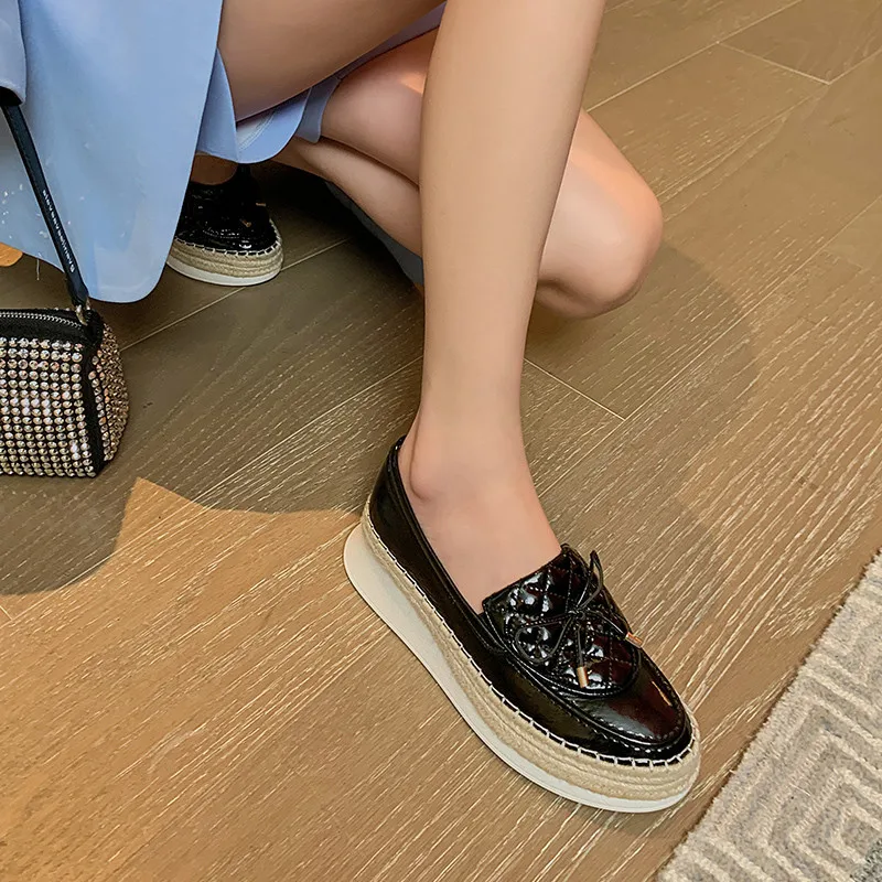 

FEDONAS Platform Shoes Woman Heels Butterfly Knot Women Flat Shoes 2021 Spring New Genuine Leather Office Lady Shoes For Women