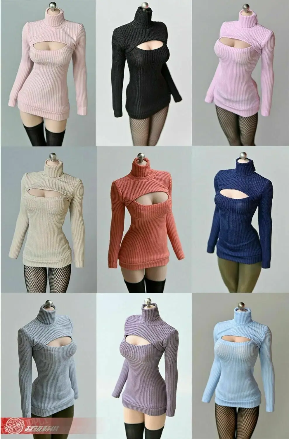 

1/6 Female High Collar Open Chest Sweater Long-sleeved Knitted Clothes Fit 12'' Female PH TBL Action Figure