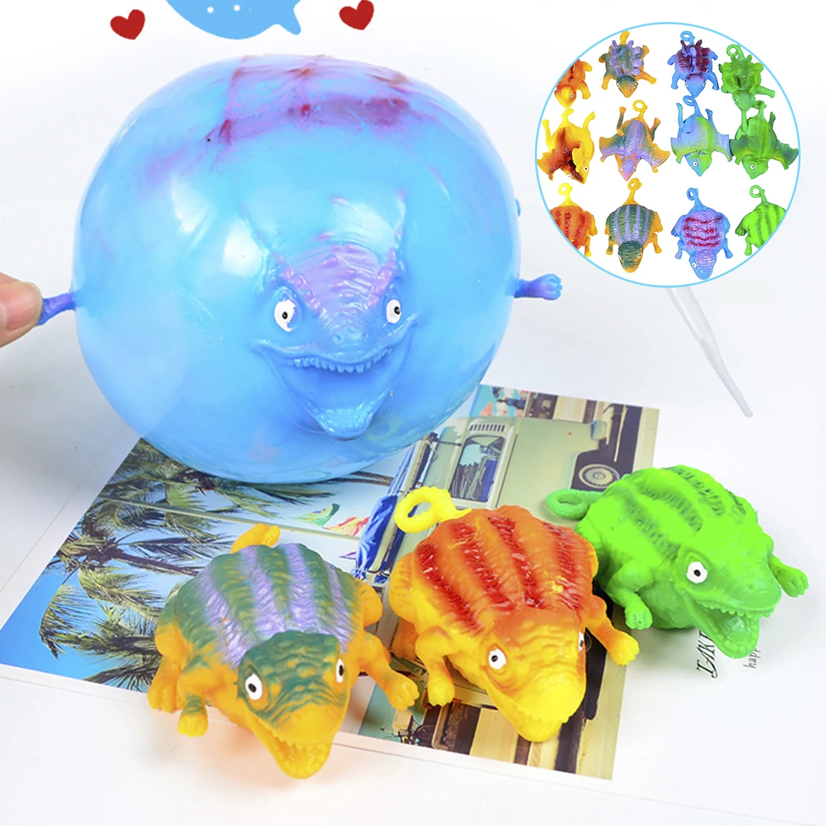 

12Pcs Funny Blowing Dwosaur Balloons Squeeze Dinosaurs Ball Novelty Party Toys Kids Birthday Gifts TPR Party Toys Air Globos