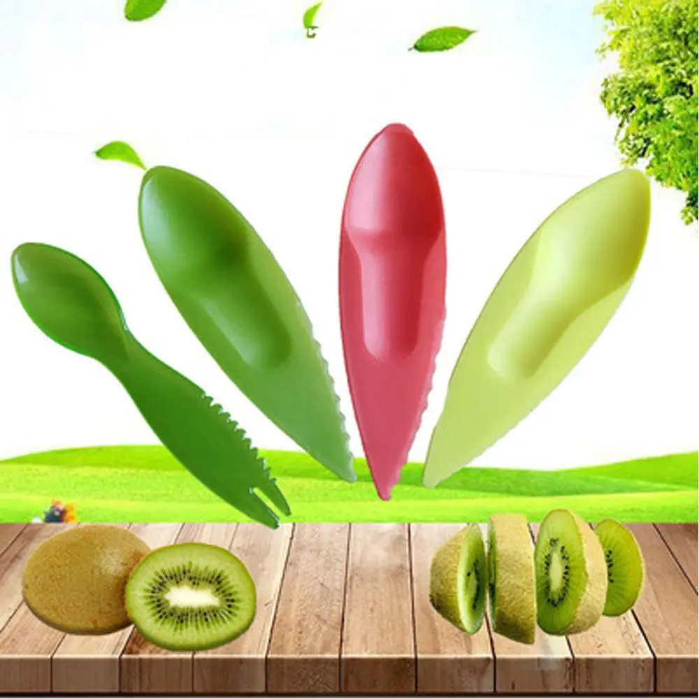 

New 2 In 1 Many Colors Many Styles Thicken And Increase Kiwi Spoon Plastic Fruit Utensils