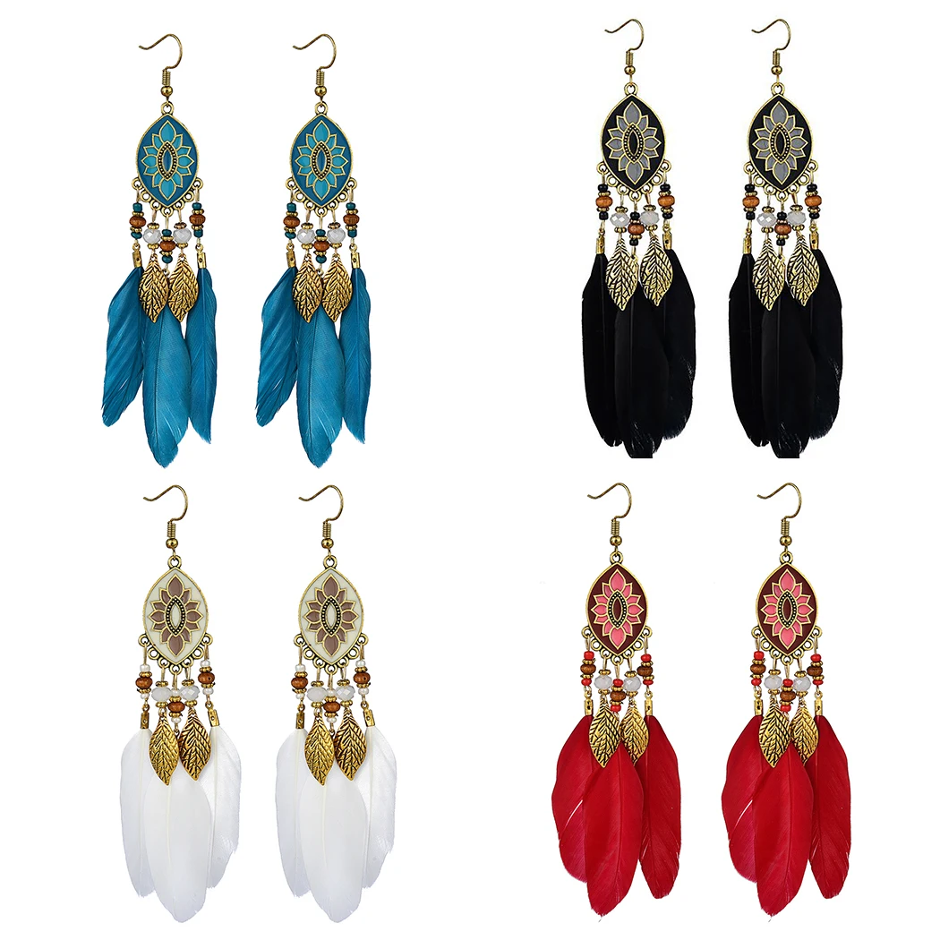 Женские винтажные серьги-подвески в богемном стиле с разноцветными листьями и