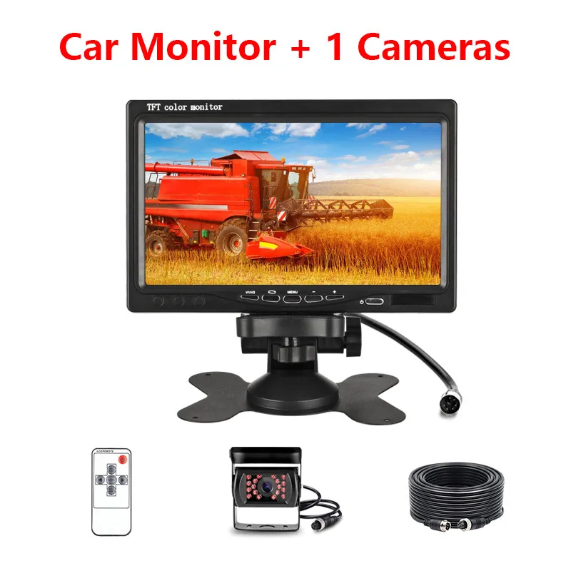 With 1 Backup Camera Jansite 7 ''HD автомобильный монитор заднего вида камеры авиации голова Водонепроницаемый камеры 4 pin экскаватор комбайн грузовик 12-24V обратный iamge - Название цвета: With 1 Backup Camera