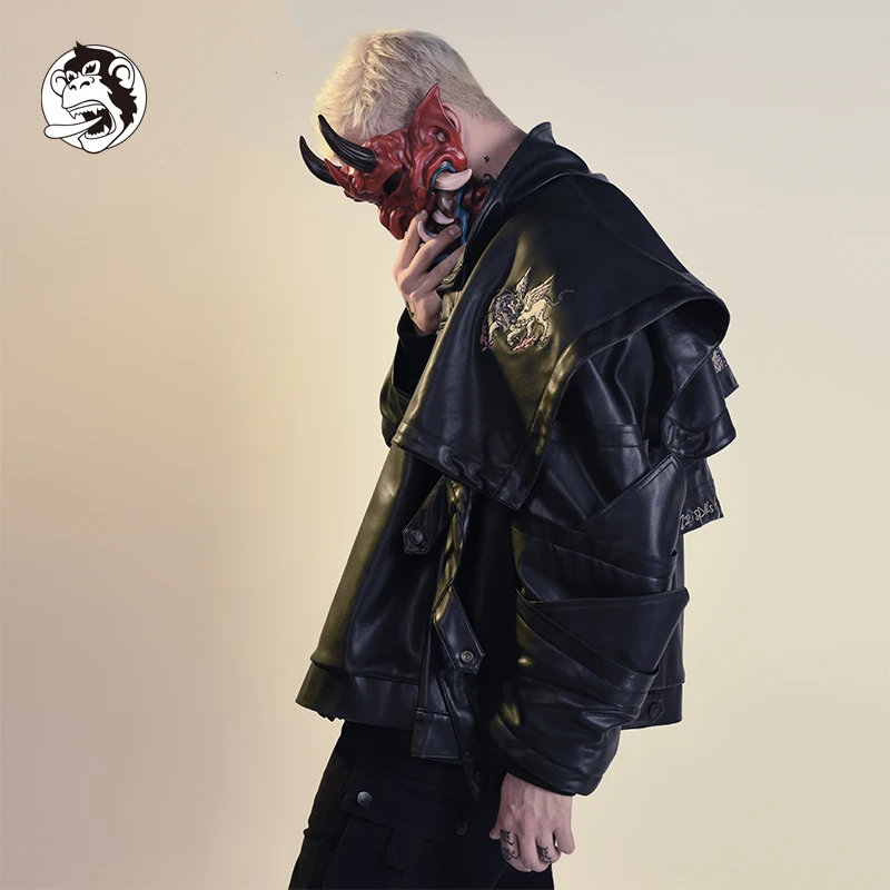 Wookong осень/зима в унисекс куртка кожаная tide beast Baize вышивка Перезагрузка Мужская байкерская куртка