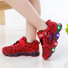 Детские светящиеся кроссовки со светодиодсветильник кой, мультяшный Человек-паук, сетчатая спортивная обувь для мальчиков и девочек, размеры 21-30