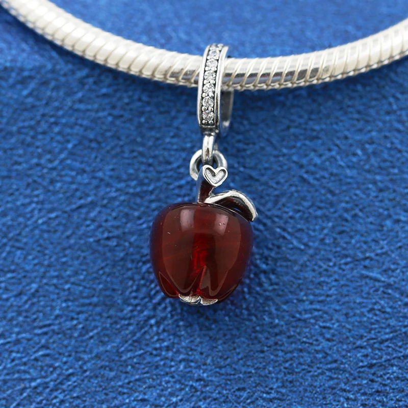 

925 Sterling Silver Murano Glass Red Apple Dangle Charm Fits All European Pandora Jewelry Bracelets Necklaces