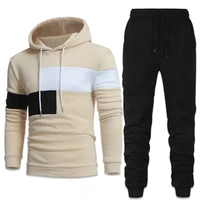 mens personalized patchwork sportswear hooded sweater set mens casual hooded sweater pants 2 pieces warm jogging sports set