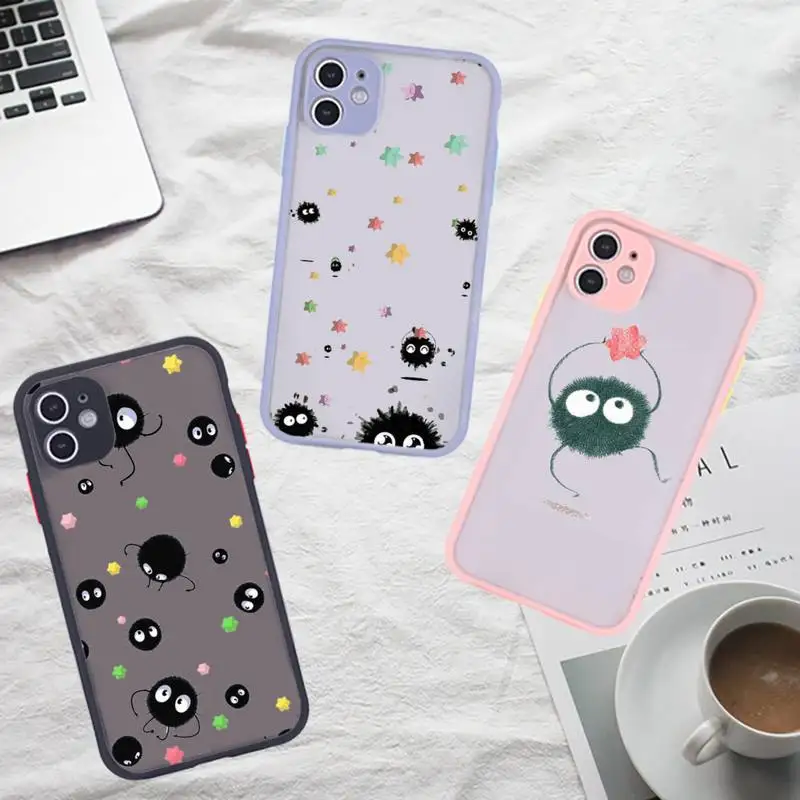 

Ghibli Spirited Away Soot Totoro Phone Case For iPhone 12 11 Mini Pro XR XS Max 7 8 Plus X Matte transparent Gray Back Cover