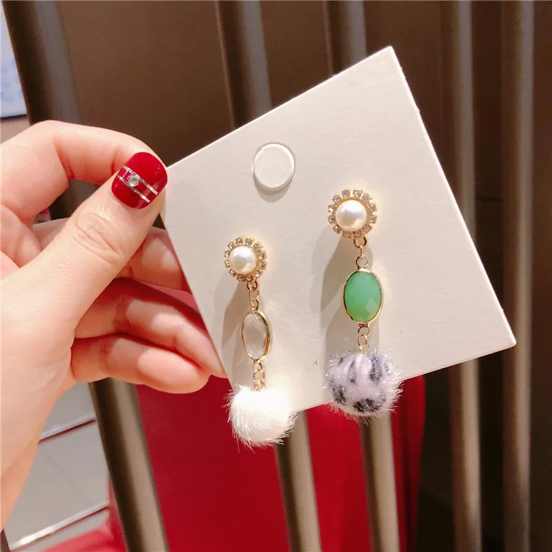 Осень Зима Милая имитация жемчуга горный хрусталь Hairball студенческие Висячие