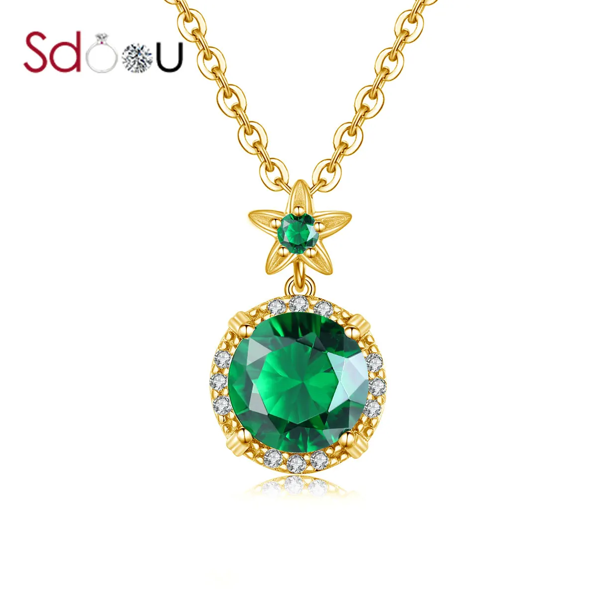

SDOOU Women Gold Pendant For Women Green Emerald Round Cut Gemstone Pendant Trendy Handmade Fashion Jewelry Christmas Gifts New