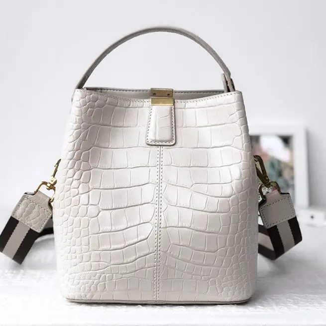Crocodile white Простая Сумка-мешок из натуральной кожи, женская сумка \ Сумочка, Модные Цепочки, женская сумка-тоут, дизайнерская женская сумка через плечо~ 19B25 - Цвет: Crocodile white