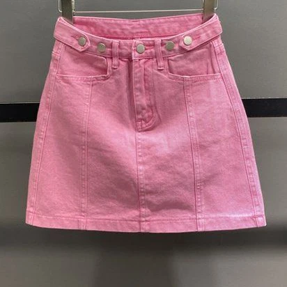 Autumn western style pink denim skirt female high waist word bag hip skirt  korean fashion clothing  jean skirt  empire