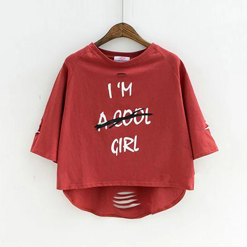 Женская футболка с коротким рукавом Повседневная большого размера рваными