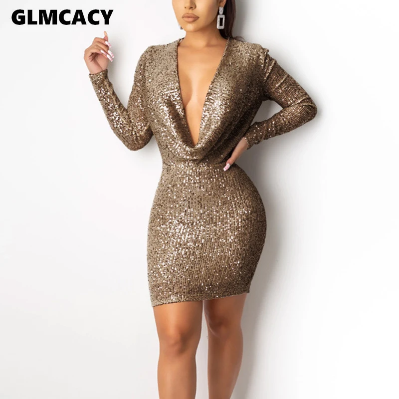 Женское облегающее платье с v-образным вырезом и блестками вечерние мини-платья