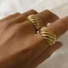 2021 не тускнеет преувеличенный Винтаж Bold текстура Нержавеющаясталь Золотое кольцо ювелирные изделия Мода круассан массивное кольцо для Для женщин