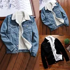 Женская джинсовая куртка, винтажная зимняя Свободная куртка-бомбер с длинным рукавом и шерстяной подкладкой, верхняя одежда, #40