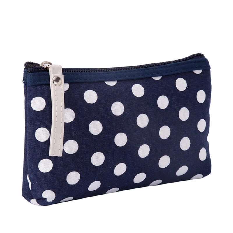 

High Quality Cosmetic Bag Dot Zipper Make Up Bag Canvas Portable Small Fresh Toiletry Cosmetic Storage Bags Cute Simple Bag