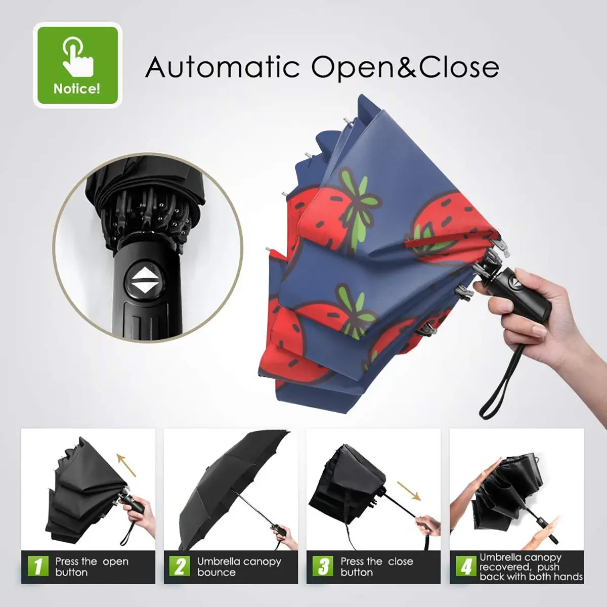 Economici Resistente Al Vento Pieghevoli Donne Ombrello Automatico Auto Divertente Fragola Antivento Ombrelli Da Pioggia Per Gli Uomini Parasole