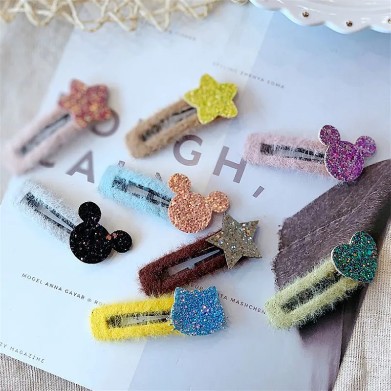 

10pcs/lot Girls Hair Clips Hair Accessories Pentagram Heart Hairpins Glitter BB Clip Children Geometric Hairgrip Barrettes