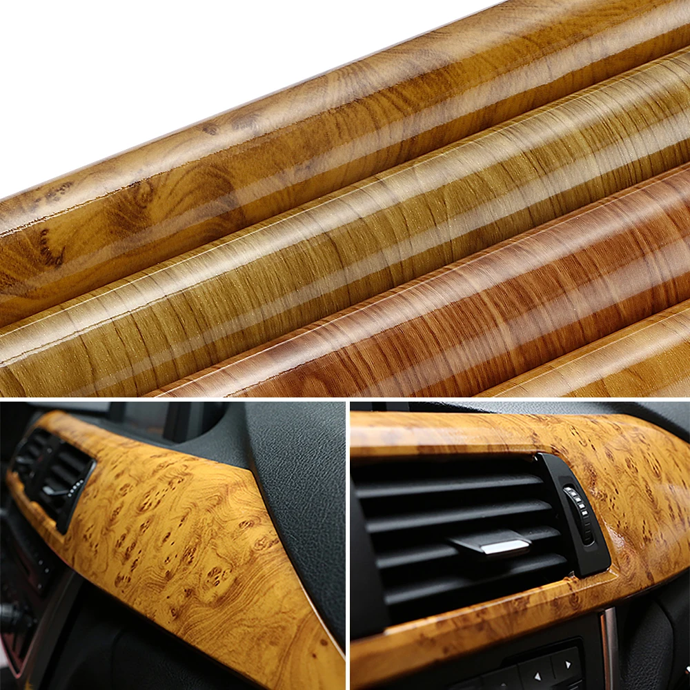 

50*200cm Glossy PVC Wood Grain Car Film Stickers Waterproof Automobile Vinyl Wrap Film Stickers Car-Styling Interior Accessories