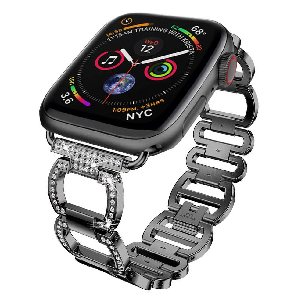 Бриллиантовый ремешок из нержавеющей стали для Apple Watch 42 мм 38 мм 40 мм 44 мм серия 5 4 женский ювелирный браслет для iWatch 3 2 1