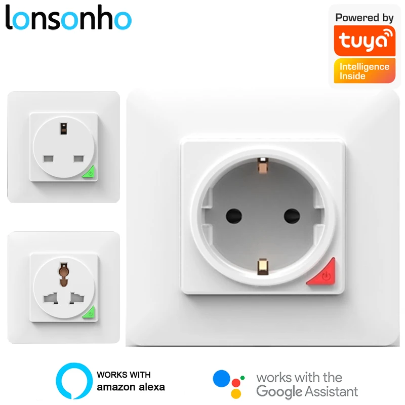 Lonsonho Tuya Wi Fi умная розетка стандарта ЕС США Великобритании Plug 220V 16A электрические