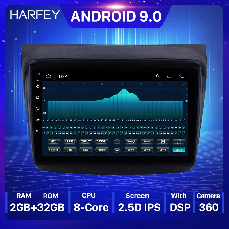 Автомагнитола Harfey 2DIN 9 дюймов Android 0 GPS для MITSUBISHI PAJERO Sport/L200/2006 + Triton/2008 2010