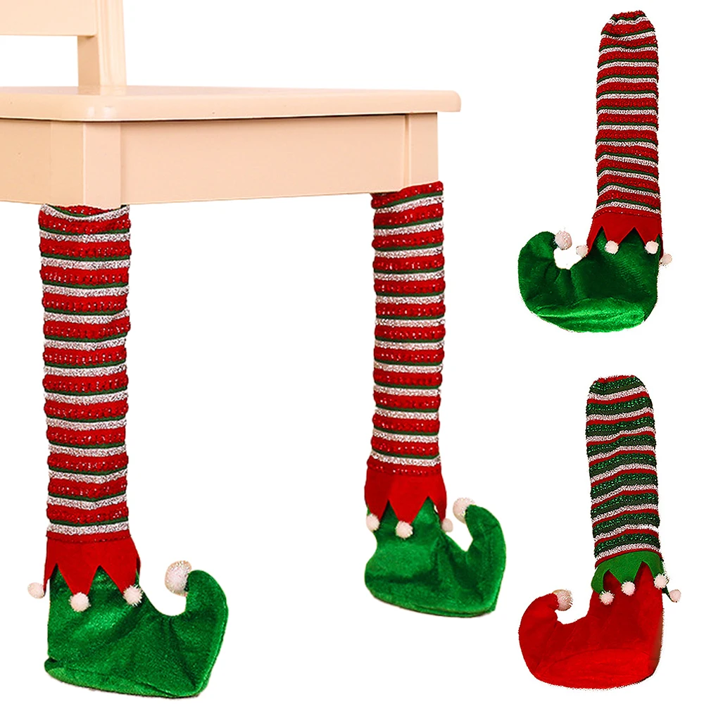 

Chair Cover For Christmas Decoration New Year Dinner Chair Table Leg Cover Non-Slip Striped Santa Claus Boots Housse De Chaise