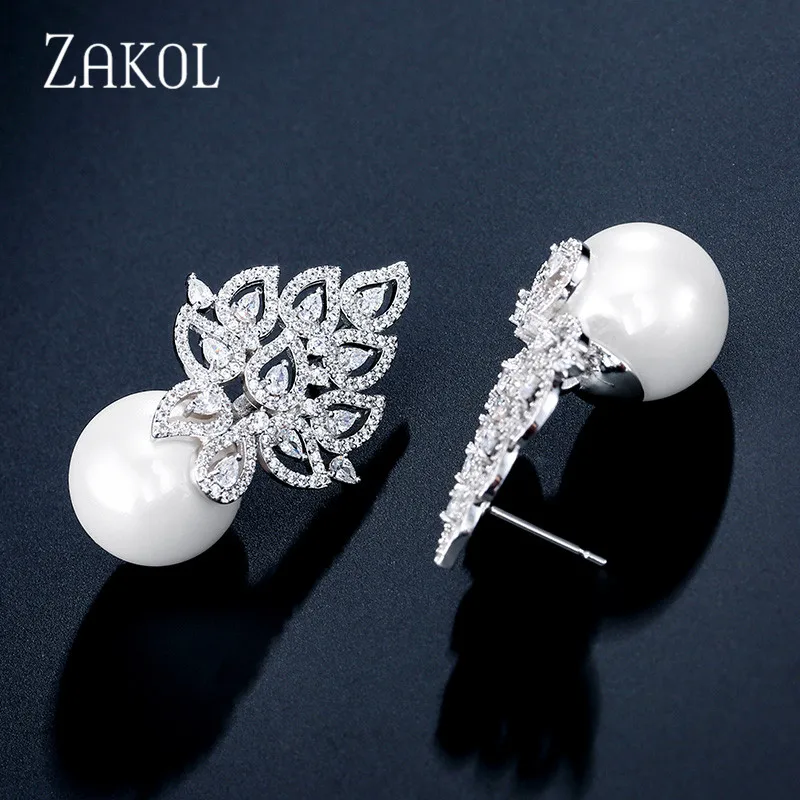 ZAKOL коллекция имитация жемчуга лист полный микро кубический цирконий паве