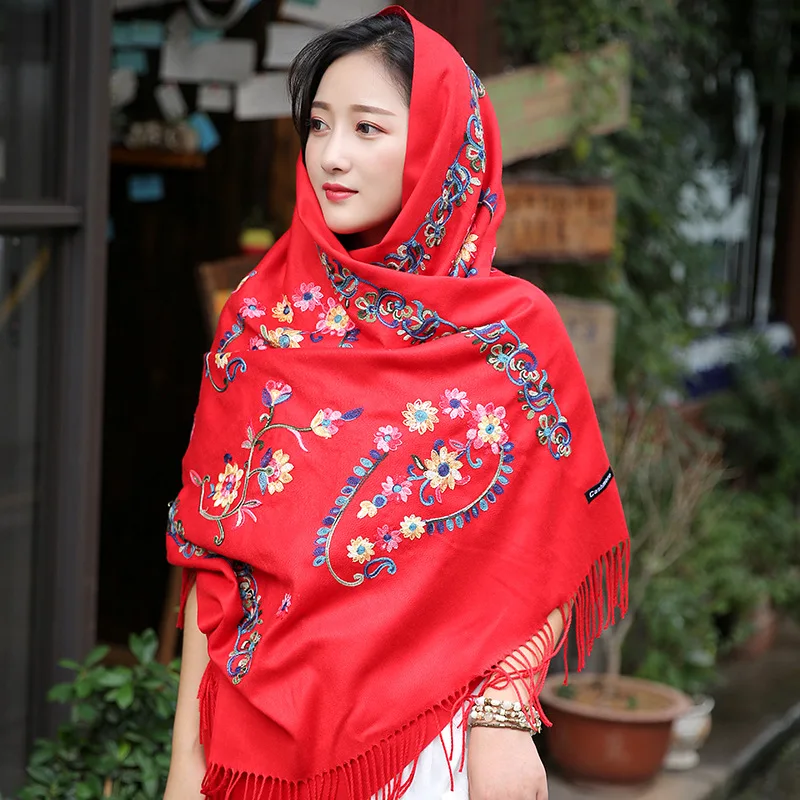 

Женский кардиган-шаль, Новый кашемировый шарф с вышивкой на осень и зиму, женская большая шаль в этническом стиле, теплый шарф с вышивкой и к...